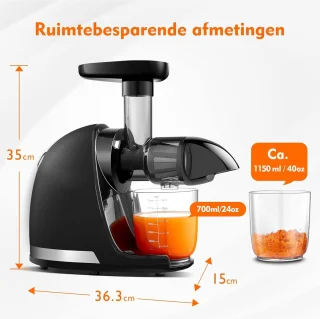 Sapmachine Slow Juicer Mat Zwart BPA-vrij met 2 Bekers