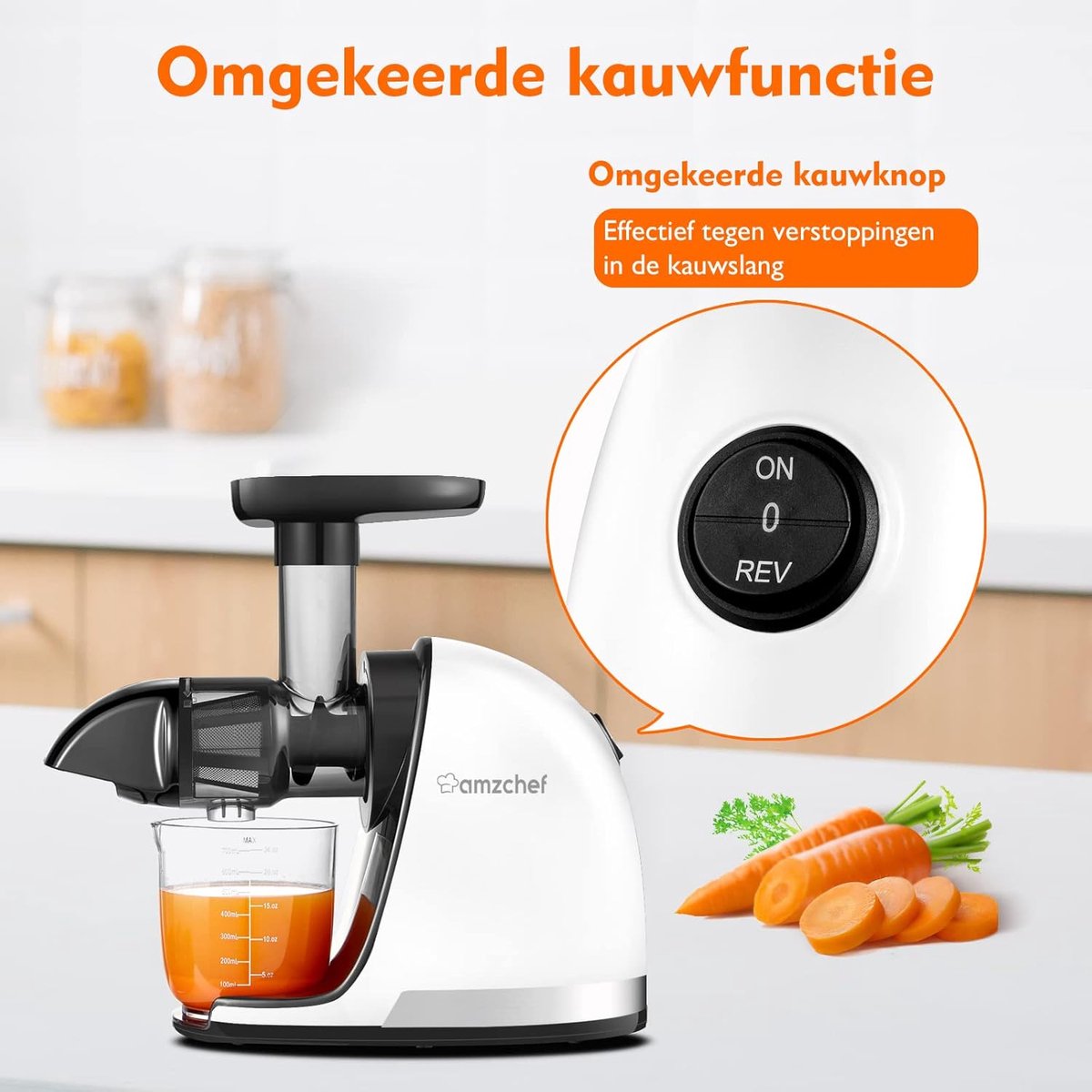 Slow Juicer Machine Pure Wit A+++ inclusief 2 Bekers en Borstel