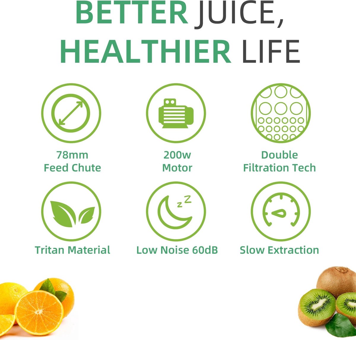 Slowjuicer 500ML Zwart - 200W Koude Pers