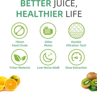 Slowjuicer 500ML Zwart - 200W Koude Pers