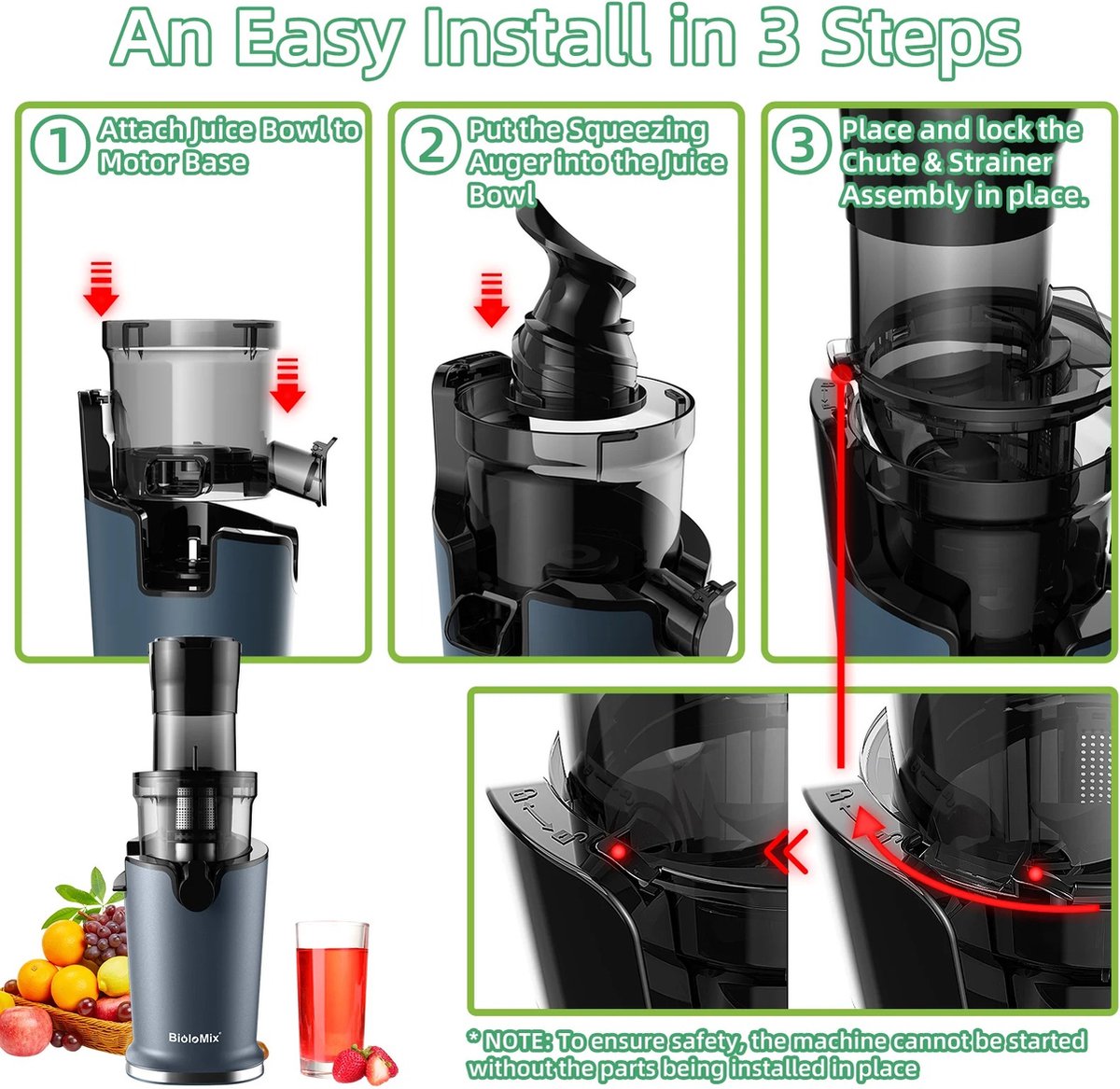 Slowjuicer 500ML Zwart - 200W Koude Pers
