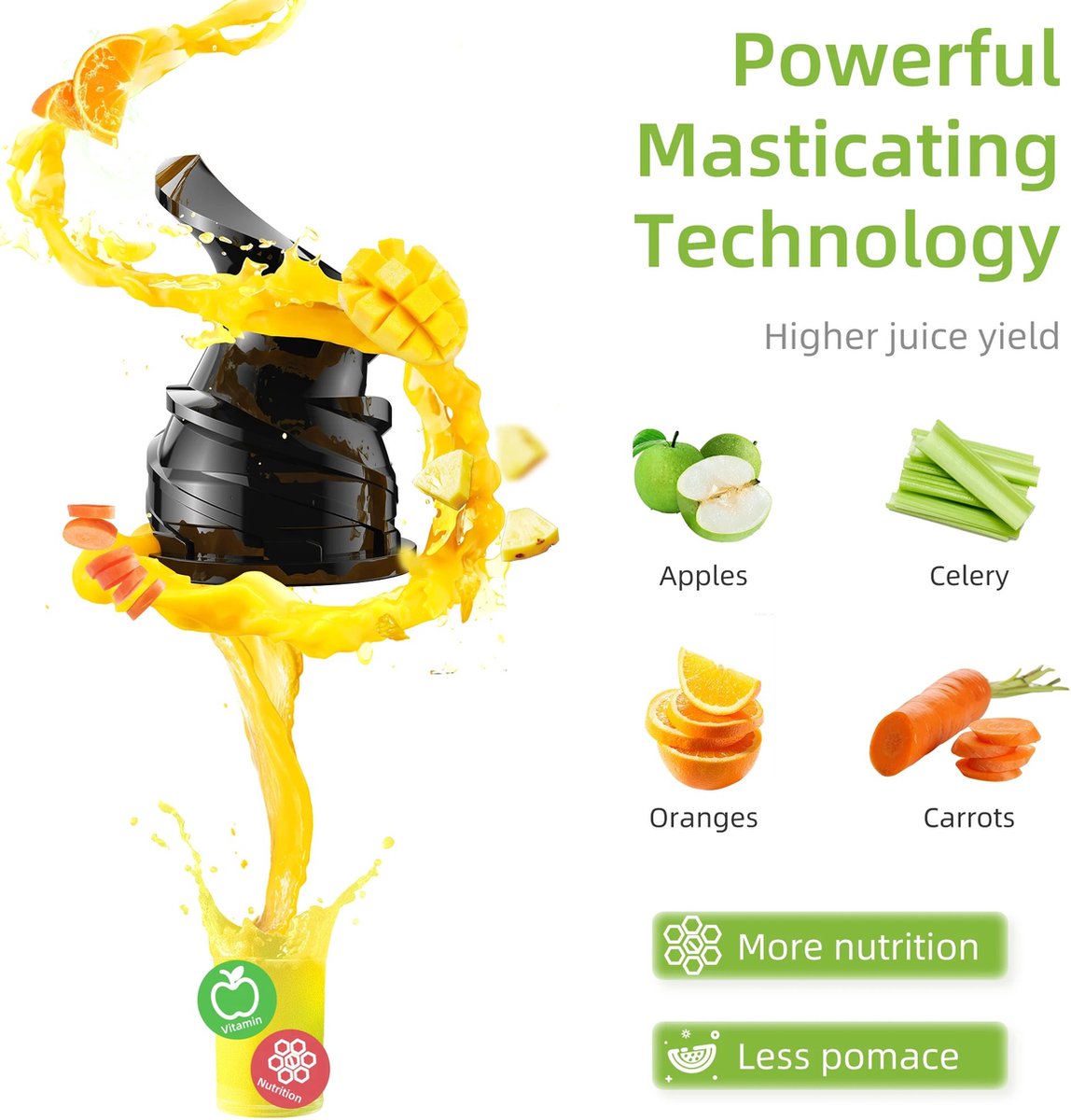 Slowjuicer 500ML Zwart - 200W Koude Pers