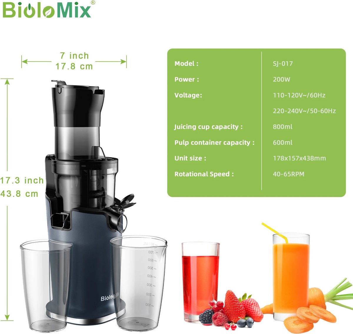 Slowjuicer 500ML Zwart - 200W Koude Pers