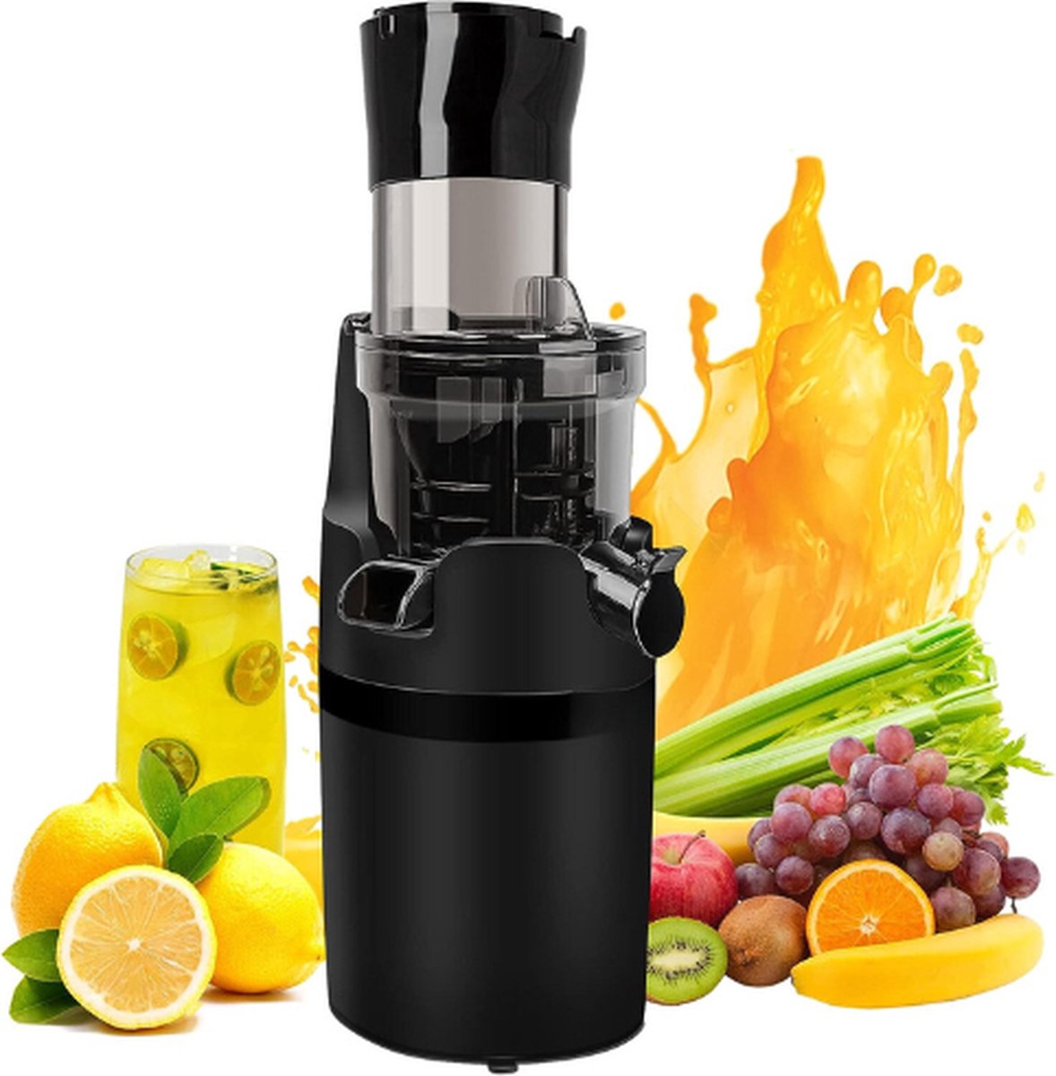 Slowjuicer 600 ml 200W met brede invoertrechter en reinigingsborstel