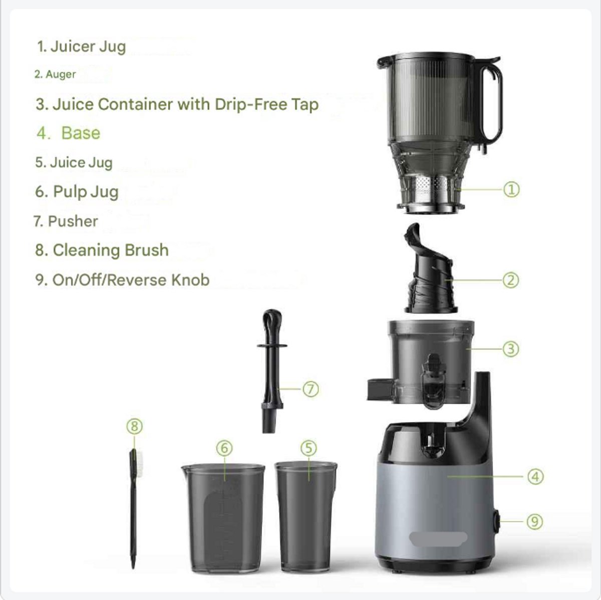 Slowjuicer Cold Press Juicer 1.8L 65 RPM BPA-vrij