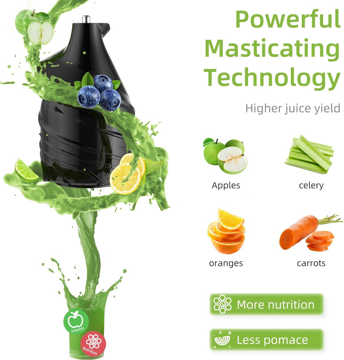 Slowjuicer Elektrisch Groenten en Fruit Blender Sapcentrifuge