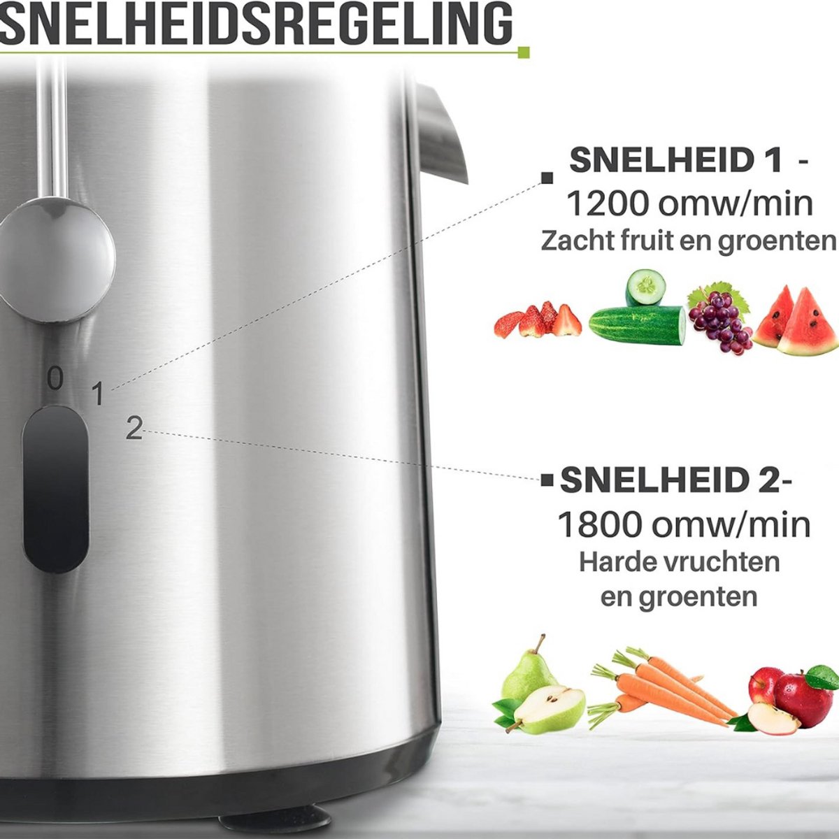 Slowjuicer Groenten en Fruitpers BPA Vrij Met Pulpcontainer