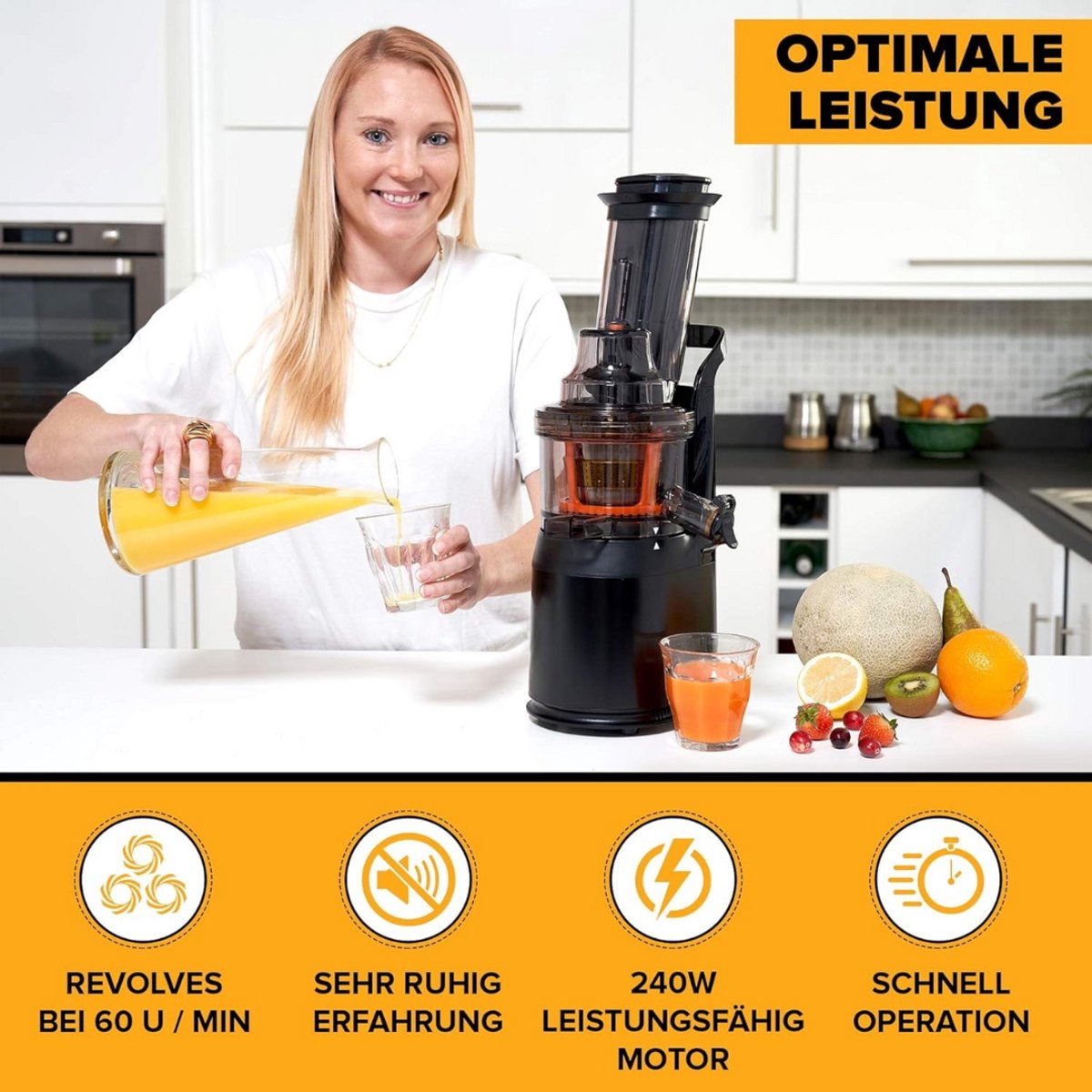 Slowjuicer Groenten- en Fruitpers BPA-vrij met Pulpcontainer