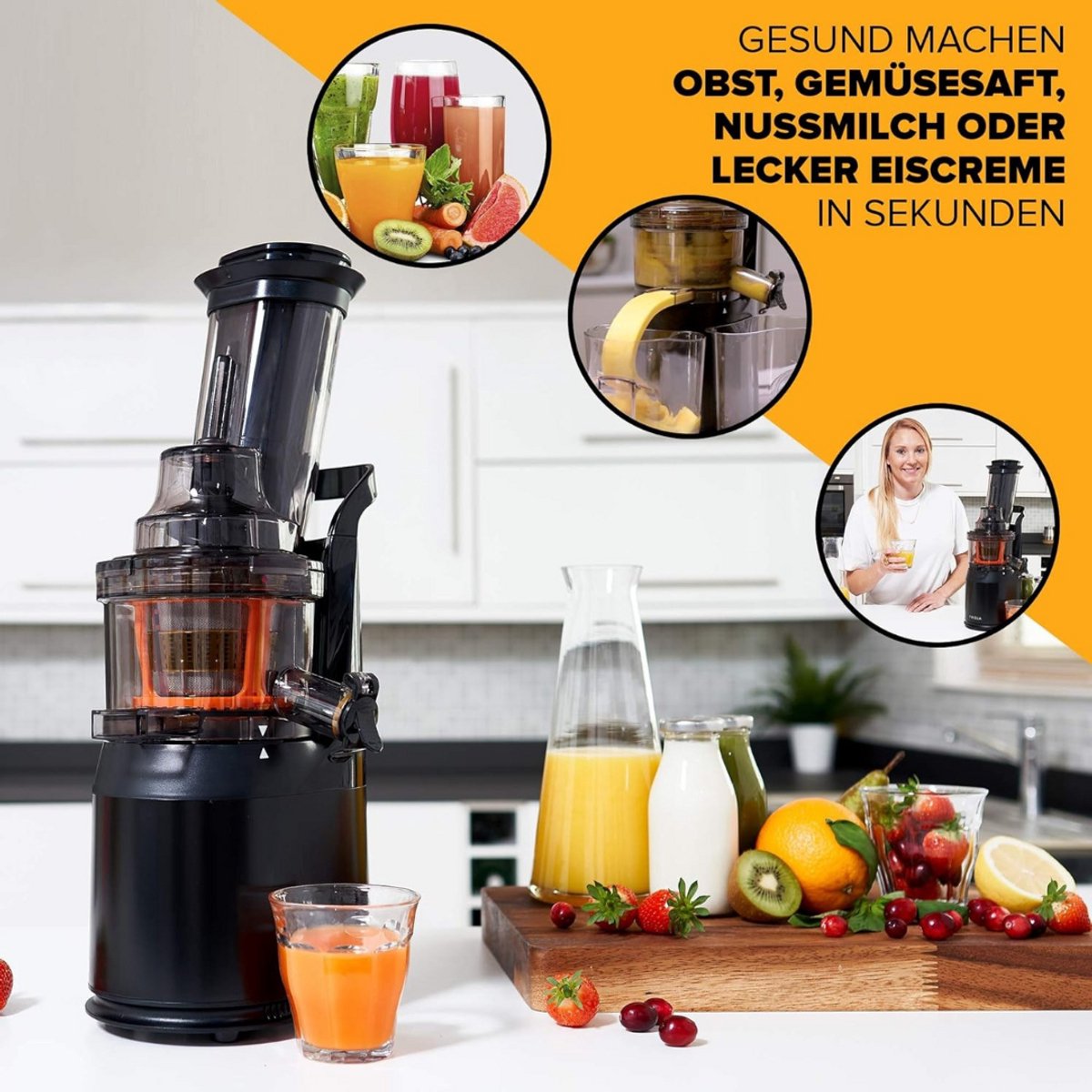 Slowjuicer Groenten- en Fruitpers BPA-vrij met Pulpcontainer
