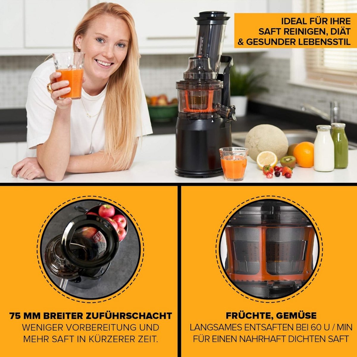 Slowjuicer Groenten- en Fruitpers BPA-vrij met Pulpcontainer