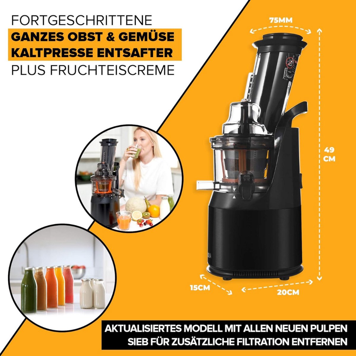 Slowjuicer Groenten- en Fruitpers BPA-vrij met Pulpcontainer