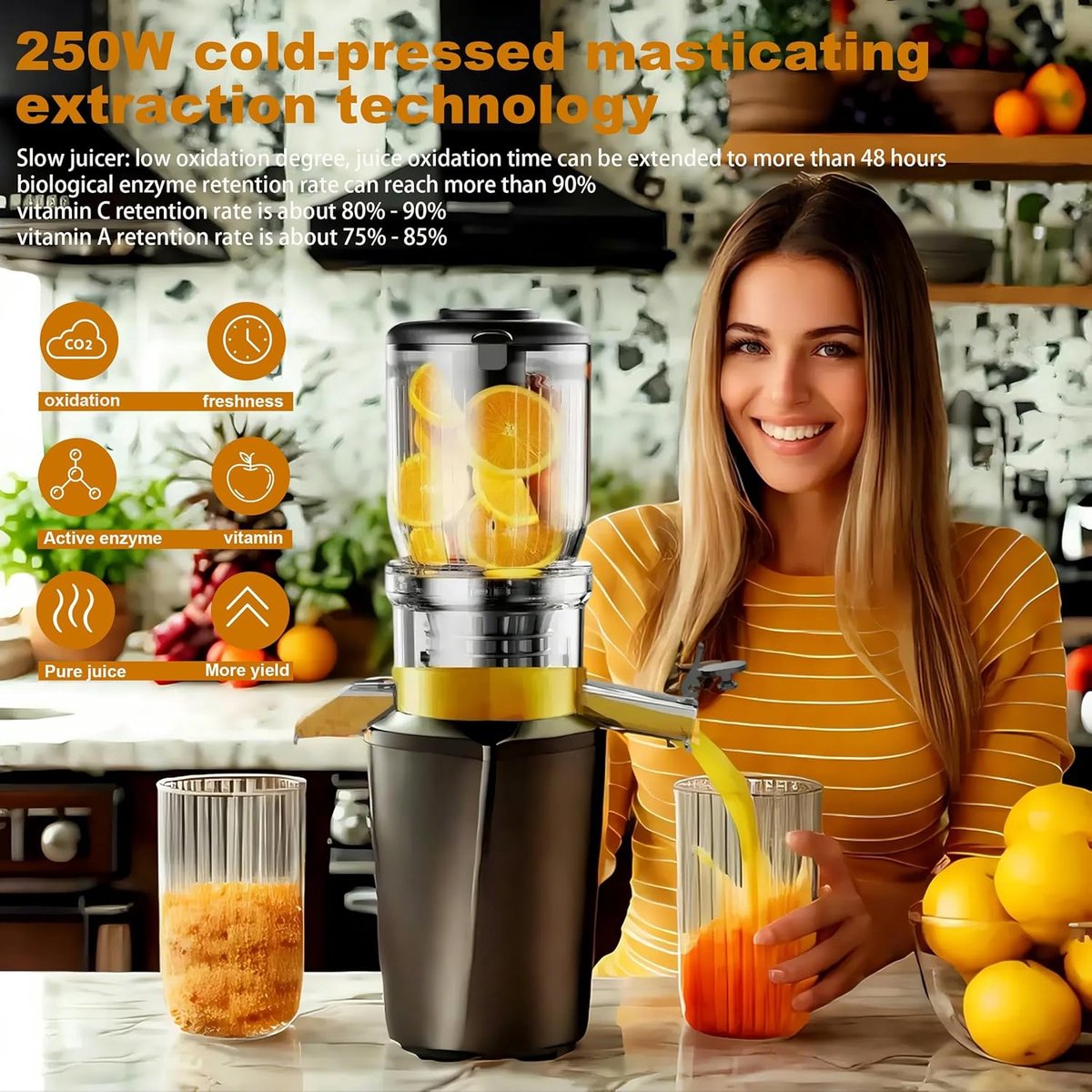 Slowjuicer Groenten- en Fruitpers BPA-vrij met Pulpcontainer