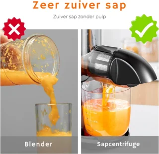Slowjuicer horizontaal met zeef en maatbeker