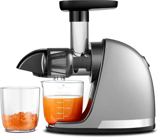 Slowjuicer horizontaal met zeef en maatbeker