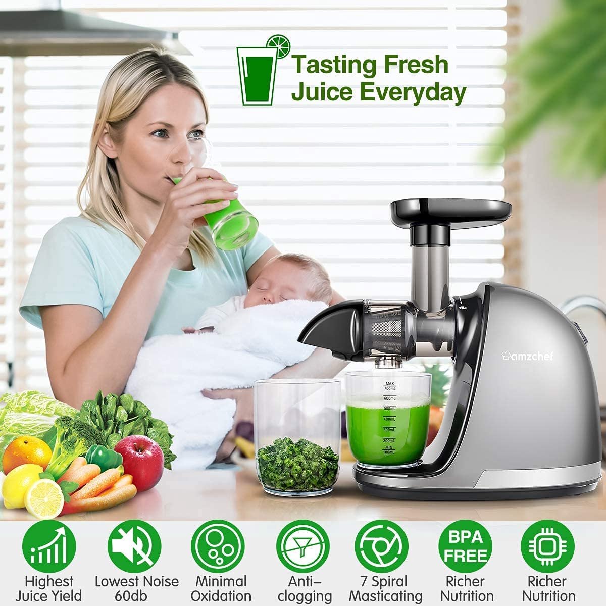 Slowjuicer Horizontaal voor Groente en Fruit