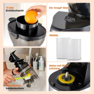 Slowjuicer sapcentrifuge 150 W 75 mm BPA-vrij