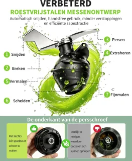 De Slowjuicer sapcentrifuge voor groente en fruit in één oogopslag