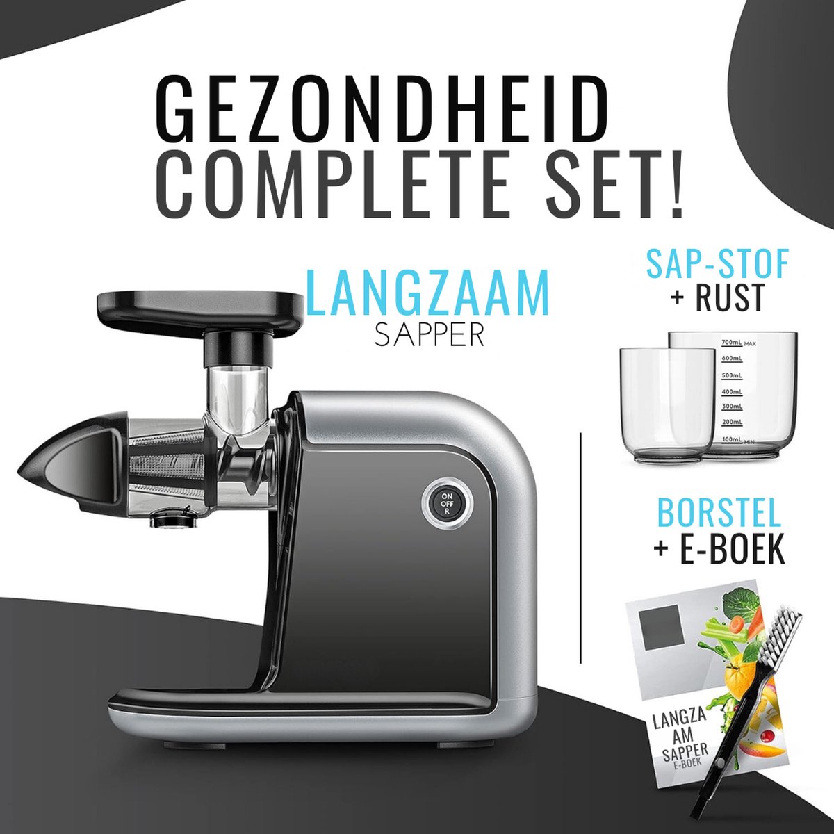 Slowjuicer Sapcentrifuge Zwart Inclusief Borstel & EBook