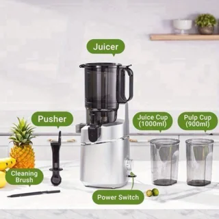 Slowjuicer zilver, 135 mm vulopening, 1,8 liter