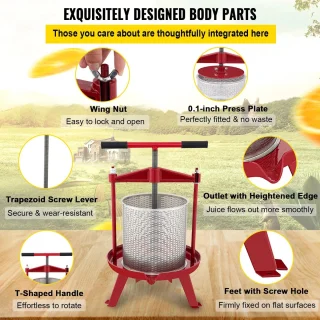 Vevor Handfruitwijnpers 14L RVS Rood