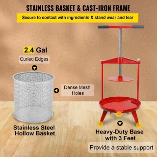 Vevor Handfruitwijnpers 14L RVS Rood