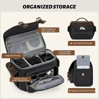 Cameratas, Kleine Cameratas voor DSLR/SLR/Spiegelloze Camera's, Vintage Canvas Schoudertas voor Fotografen met Waterdichte Regenhoes en Statiefhouder