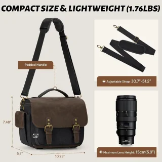 Cameratas, Kleine Cameratas voor DSLR/SLR/Spiegelloze Camera's, Vintage Canvas Schoudertas voor Fotografen met Waterdichte Regenhoes en Statiefhouder