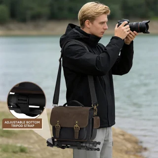 Cameratas, Kleine Cameratas voor DSLR/SLR/Spiegelloze Camera's, Vintage Canvas Schoudertas voor Fotografen met Waterdichte Regenhoes en Statiefhouder