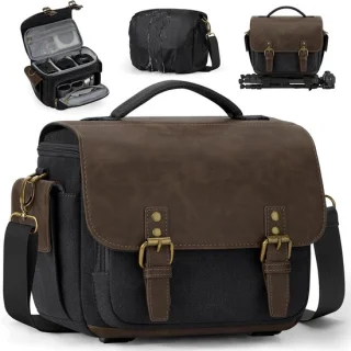 Cameratas, Kleine Cameratas voor DSLR/SLR/Spiegelloze Camera's, Vintage Canvas Schoudertas voor Fotografen met Waterdichte Regenhoes en Statiefhouder