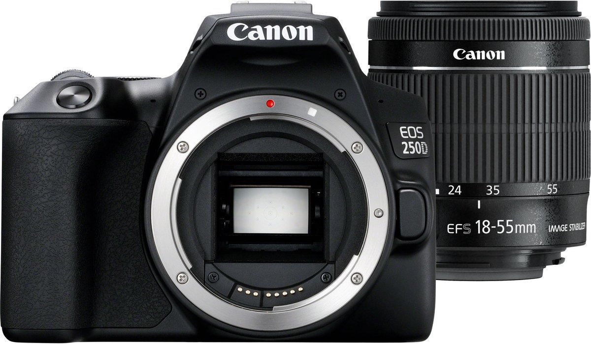 De Canon EOS 250D Zwart + EF-S 18-55mm IS STM in één oogopslag