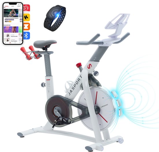 JASPORT S3 Spinningfiets Wit — Stille, compacte thuistrainer met slimme koppeling