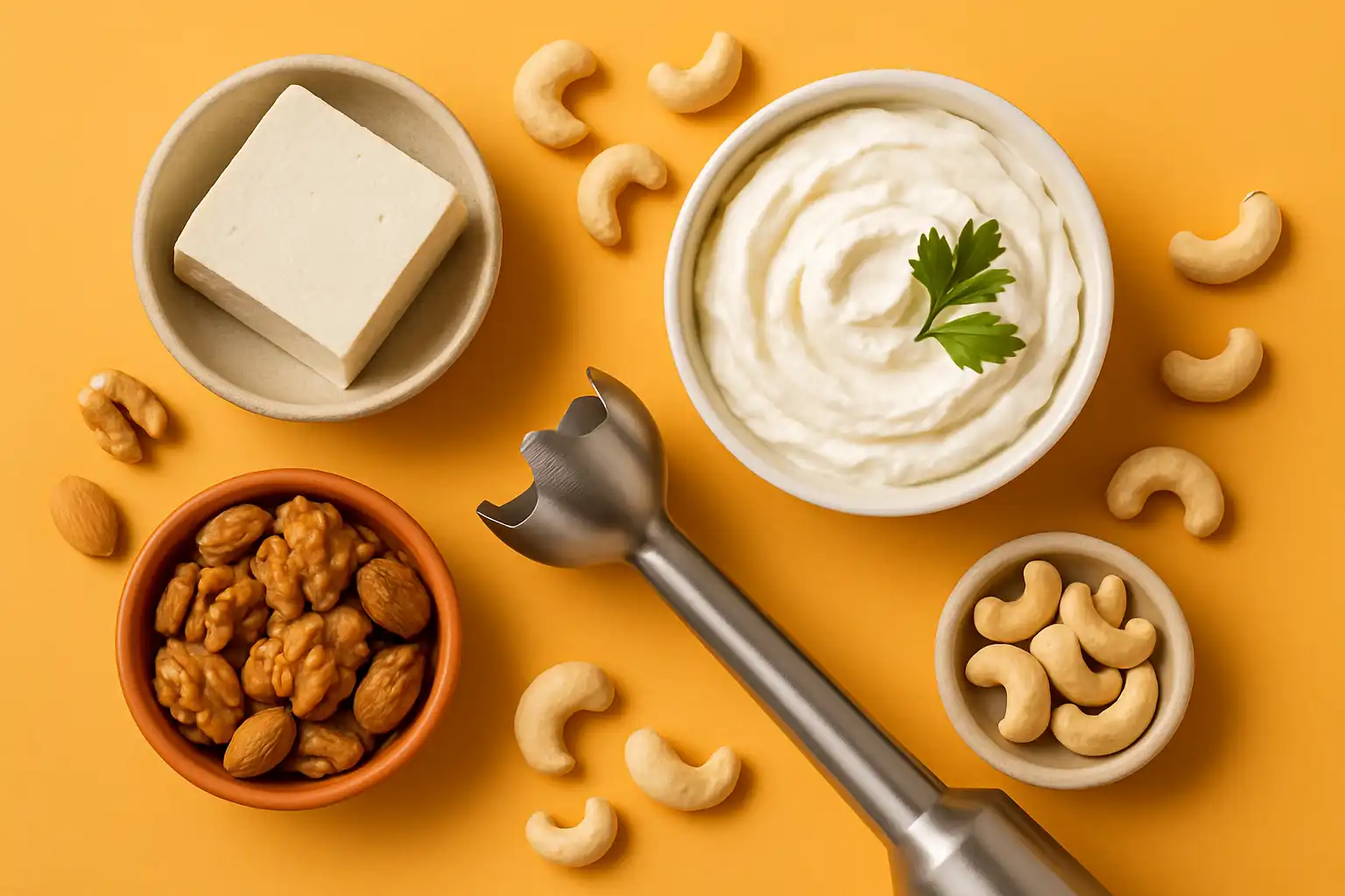 Maak zelf romige plantaardige kaas: noten-, tofu- en cashewvariaties met je staafmixer