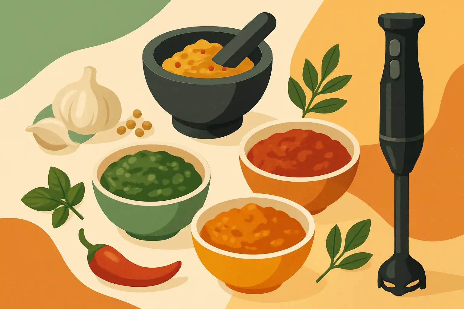 Wereldse smaakmakers: zo maal je je eigen curry-, pesto- en sambalpasta's met de staafmixer