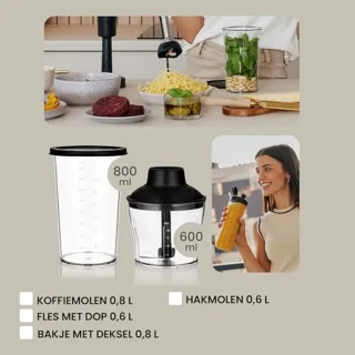 11-in-1 Multifunctionele Staafmixer – 1500W Krachtig, Titanium Messen, Krasbestendig, Inclusief Accessoires voor Mixen, Kloppen en Malen