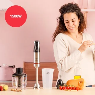 Ergonomische Staafmixer met Turbo en Ijsfuncties – 1500W, 4 RVS Messen, Inclusief Accessoires