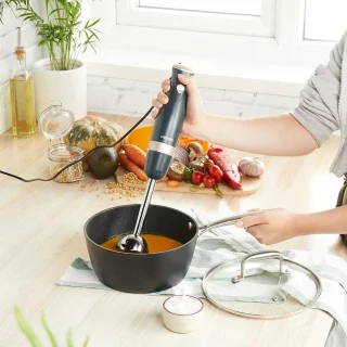 Hand Blender Stainless Steel Rod Blade Electric Stick Blender - 2 Speeds Detachable Compact Immersion Blender For Soups Smoothies - Baby Food 600 W Grey Gold