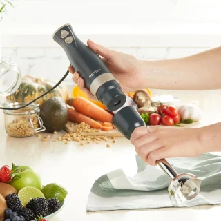 Hand Blender Stainless Steel Rod Blade Electric Stick Blender - 2 Speeds Detachable Compact Immersion Blender For Soups Smoothies - Baby Food 600 W Grey Gold
