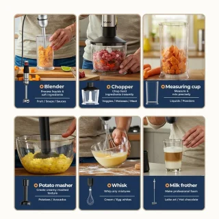 Elektrische Handmixer Staafmixer 6-in-1 – Hakmolen – 1500W Krachtige RVS Staafmixer met Accessoires – Hand Blender Multi-functioneel voor Soepen, Smoothies & Sauzen - TELEO