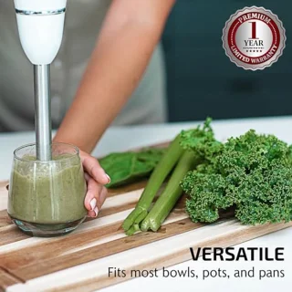 Multifunctionele Handmixer 300W - 2 Snelheden, Roestvrijstalen Messen, Afneembare Slang, Wit