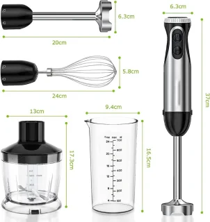 Staafmixer Set - Hakmolen - Groentesnijder - Soepmaker - Zwart en zilver