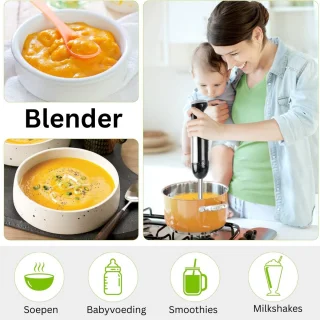 Staafmixer Set - Hakmolen - Groentesnijder - Soepmaker - Zwart en zilver