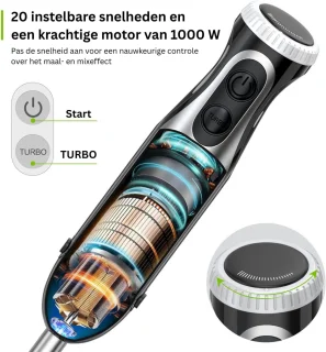 Staafmixer Set - Hakmolen - Groentesnijder - Soepmaker - Zwart en zilver
