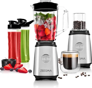 Multifunctionele 4-in-1 blender met 1050W, 1 liter kan en 2 sportflessen - Elektrische juicer, koffiemolen en smoothiemaker