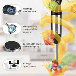 Staafmixer Set - Hakmolen - Groentesnijder - Soepmaker - Zwart