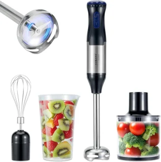 4-in-1 Staafmixer Set - Blender - 5 versnellingen en turbolader - RVS handmixer met garde, maatbeker en hakkom - 1000W - Comforthandgreep - Zwart