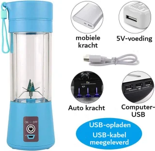 Blender - Staafmixer - Mixer - Incl 6 Roestvrijstalen Mesbladen - 380ml Inhoud - USB Oplaadbaar - Compact- nutribullet - blender smoothie- 380 ml