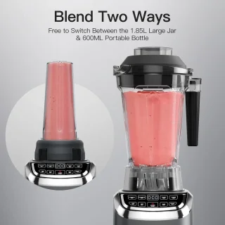 Krachtige 2-in-1 Blender met 2000 Watt | 1,85 Liter & 600ml Smoothie Maker | Matgrijze Blender