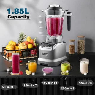 Krachtige 2-in-1 Blender met 2000 Watt | 1,85 Liter & 600ml Smoothie Maker | Matgrijze Blender