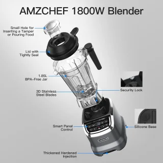 Krachtige 2-in-1 Blender met 2000 Watt | 1,85 Liter & 600ml Smoothie Maker | Matgrijze Blender