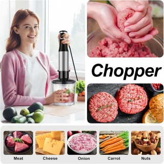 1500 W Staafmixer Set - 5-in-1 Roestvrij Staal Mixerset met Garde, Melkopschuimer, en Hakselaar voor Babyvoeding